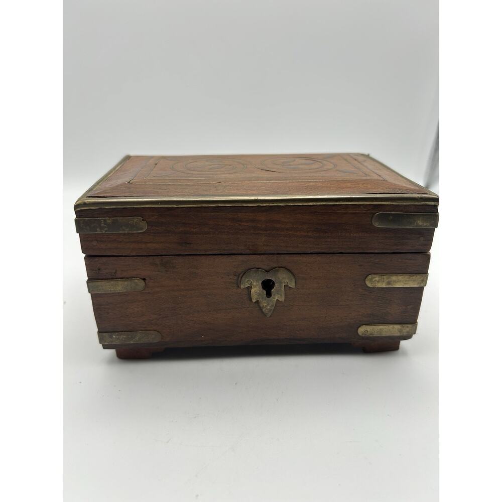 Wooden Storage Box. Vintage. Brass Inlay.Hand Crafted.